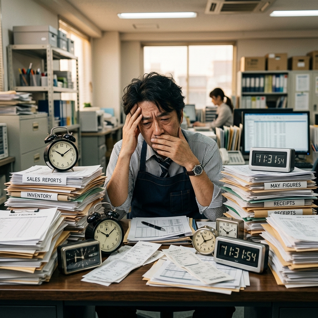 悩む店長